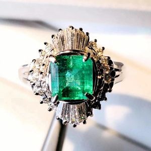 Klusterringar YB2014 Emerald Ring Pure PT900 Jewelry Nature Muzo Green 1,25ct Gemstones Diamond Female For Women Fine