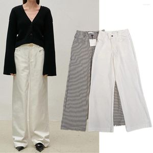 Women's Pants WitheredRetro Minimalist High Quality Cotton Mom Jeans Fashion Waisted Loose Fitting Wide Leg Women