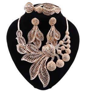 Dubai Jewelry Sets Gold Fashion Ladies Crystal Bridesmaid Indian Jewelry Wedding Gifts Bridal Necklace Earrings Set5020633