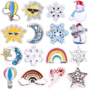 Charms 20Pcs Fashion Charm Sun Moon Star Air Balloon Rainbow Snowflake Snowman Floating Locket Accessories DIY Jewelry Making Bulk