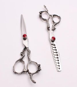 6quot JP 440C Customized Logo Red Gem Professional Human Hair Scissors Cutting or Thinning Shears Barberquots Hairdressing She48088795984