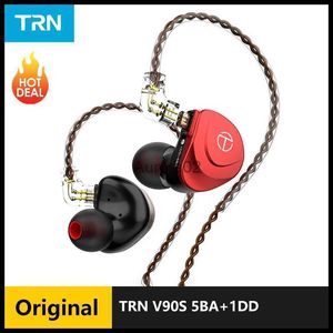 Cell Phone Earphones TRN V90S 5BA+1DD Metal Headset Hybrid HIFI Bass Earbuds In Ear Monitor Noise Earphone Cancelling Sport Headphone YQ240219