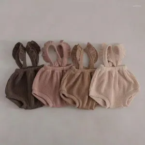 Shorts 2024 primavera bebê sólido renda macacão algodão nascido sem mangas bodysuit menino menina cinta infantil roupas casuais 0-24m