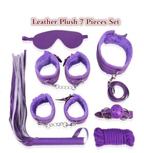 BDSM SET 7PK PHIP COLLAR MUNN BALL GAG SEX Vuxen Game Bondage Set Leather Plush Four Colors Erotic Toys Sextoys vuxna för kvinnor9223638