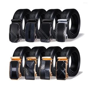 Belts Hi-Tie Black Gold Automatic Buckle 2024 Mens Genuine Leather Ratchet Waist Belt For Men Dress Jean Wedding Party