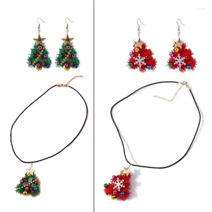Collana orecchini set albero di Natale pezzi di gioielli festivi per le donne 4XBF