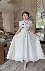 2024 Spring Vintage Print Women's Dress Stand-Collar Short-Sleeve Woman's Casual Long Dresses AS005