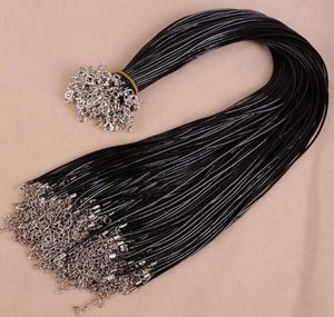 Cavo per collana in pelle cerata nera all'ingrosso Cavo da 45 cm per cordino con catena estensibile con chiusura a moschettone Componenti per gioielli fai da te7418930