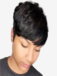 Short Pixie Cut Straight Brazilian Remy Human Hair Wigs For Black Women Glueless Full None lace front Machine Made Wig2020789