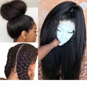 Kinky düz peruk tam dantel insan saç perukları siyah kadınlar için 250 yoğunluk u parça peruk yaki tam dantel peruk ön peruklar Everbeauty1482826