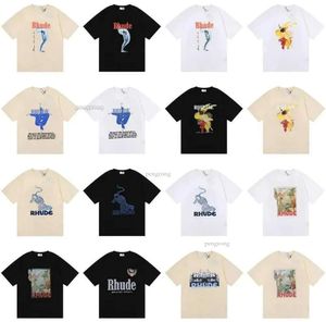 2024 Rhude T Shirt Tasarımcı Moda Giyim Tees Hip Hop Ayak Papama Uzun Kuyruklu Papağan Baskı Yüksek Sokak Günlük Çok Yönlü Kısa Kollu Tişörtler Erkek Kadınlar 979