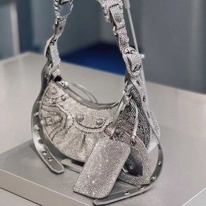 2024 crossbody pochette bag motorcycle half moon bags Women's mens Designer rhinestone purse diamond Luxury tote handbags fashion retro