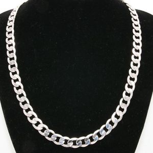 10mm Wide Solid Curb Chain 18K White Gold Filled Classic Style Polished Mens Necklace Jewelry 24 Inches231Y