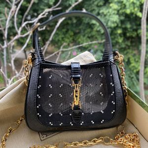 Jackk 1961 Crossbody Bags Chain Hobo Hobo Counter Preseer Decored مع رسائل الماس قفل القفل Buckle Top Lizard Lizard Bag Bag Bag