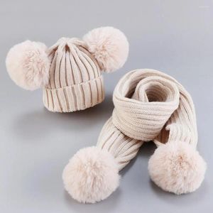 Hats KEAIYOUHUO 2024 Born Children Hat Thread Baby Kids Oversize Matching Woolen Scarf Suit Boys Warm Girls Knit 3Y