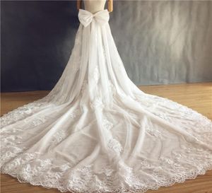 Avtagbar katedraltåg för bröllopsklänningar med applikationer bowknot enkla underbara flera lager tyll löstagbar kjol 2019 ny A5888905