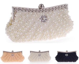 Oszałamiające ręcznie robane ciężkie perłowe koralikowe koralikowe torba do ręki Lady Clutch Wedding PROM COTHTAIL Evening torebka biała czarne światło cha5277860