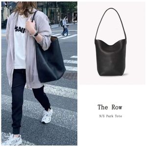 The Row Leather Large Capacity Commuter Tote Bag Litchi Cow Leather One Shoulder Handbag Versatile Bucket Bag Female