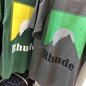 Rhude T Shirt Men Women OS HARAJUKU Washed Do Old Streetwear Tshirts Style Fashion Highquality Top Tees 222