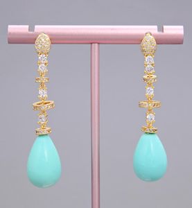 Guaiguai Jewelry Turkdrop Turquoise Blue Sea Shell Pearl Yellow Gold Plated Earring Women을위한 수제 진짜 보석 석재 숙녀 Fashi9308725