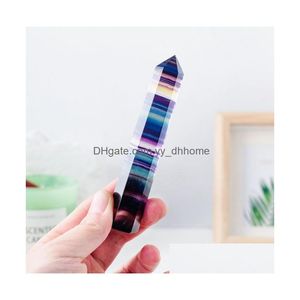 Konst och hantverk Naturlig Colorf Fluorite Crystal Quartz Tower Point obelisk Wand Healing 15 storlekar Drop Delivery Home Garden DHKNF