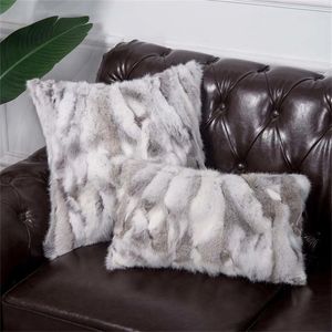 MS Softex Natural Fur Pillow Case Patchwork Real Rabbit Päls kudde täcker mjuk plysch kudde täcker heminredning T200601196V
