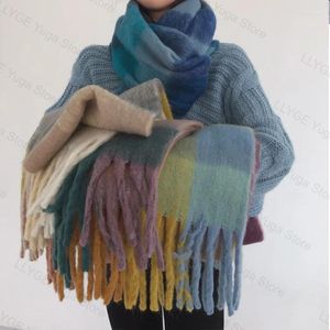 Scarves Winter Cashmere Warm Scarf Colorful Plaid Women Fashion Thick Casual Long Tassel Shawl Simple Oversize Accessories