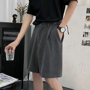 Summer Set Shorts Mens Fashionable Solid Color Business Casual Shorts Mens Street Clothing Loose Korean Dress Shorts Mens S-XL 240219