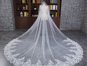 2017 Luxury RoyalCathedral Train 3 Meter Long Bridal Veils Applique Lace Edge With Soft Tulle White Wedding Veils noble marriage 3387519