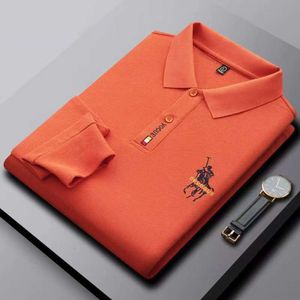 Mens Polos Shirts Long Sleeve Blouse T-shirt Design Solid Color Clothes All-match Neck Button Spring and Autumn Casual Man Top Cotton Polo Shirt Small Horse 829