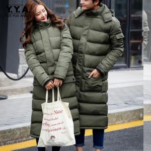 Parkas masculinas para baixo casacos longos quentes senhora jaqueta de algodão acolchoado casaco com capuz inverno verde preto tamanho 3xl