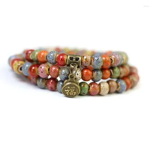 Link Bracelets Ethnic Flower Ceramic Beads Multi-layer Natural Stone Charm Handmade Accessories Porcelain Statement Bangles Jewelry