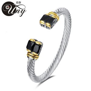 UNY Jewel Designer Inspirado Jóias Dupla CZ Cabo Fio Pulseira Antiga Elegante Bonito Preto USD1240125