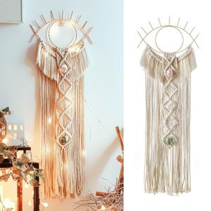 Dekorativa föremål Figurer Marockan Macrame Wall Hanging Tapestry Evil Eye Dream Catcher med Crystal Stone282V