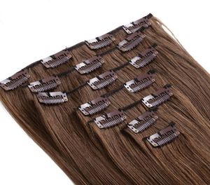Top-Qualität 1624 Zoll 8-teiliges Set Clip-in-Haarverlängerung 150 g natürliches Echthaar 1 2 4 Farbe6228580
