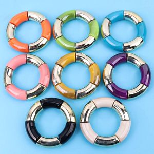 Charmarmband 2024 Hip Hop Acrylic Curved Tube Chunky pärlor Bangles för kvinnor Bicolor Harts Elbow Bambu Elastic Armband Smycken