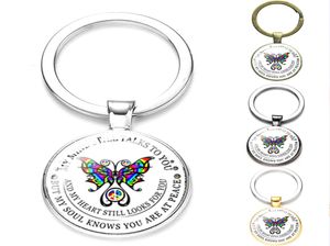 Christian Believers My Mind Still Talks to You Key Chain for Women Butterflies Cross Pattern Glass Badges Keyring Men Gadgets9206638