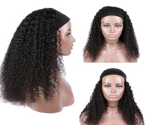 Kinky Curly Human Hair Pałą na opaskę na czarne kobiety Pełne brazylijskie Remy Bezkluczowe krwawe peruki naturalne z opaską na głowę Pełna koronka W6717758