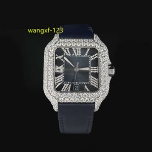 Роскошные часы Iced Out VVS 1/VS1 GRA с шипованным безелем/ремешком из муассанита и бриллиантами, кожаные часы