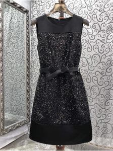 Casual Dresses Sequined Dress 2024 Spring Summer Party Event Women Belt Deco Straight Elegant Club Lady Short Sexy Over Knee