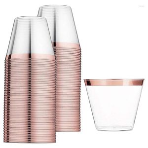 Disposable Cups Straws Rose Gold Plastic 9 Oz Cup Wine Glass Party Transparent For Parties