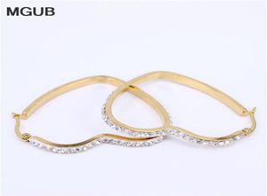 Rostfritt stål hjärtformad kristallhoppör örhängen smycken kvinnlig populära säljer billiga smycken guldfärg LH16027329410001