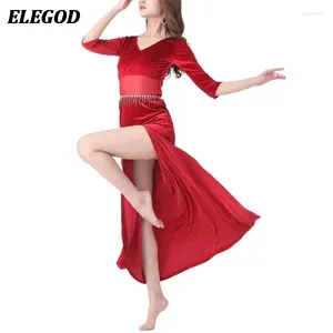 Bühnenkleidung 2024 Frauen Koreanischer Bauchtanz Split Kleid Erwachsene Praxis Tanzbekleidung Bauchtanztraining Eleganter Anzug Leistungskleidung