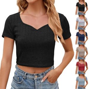 Women's T Shirts Sexy Short Sleeve Vest Fashion Strip Square Neck Top Compression Men Cotton