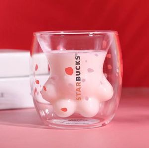 Creativo (bevanda) Starbucks Cat Claw Cup Doppio vetro Moda semplice tazza da caffè regalo Festival porno con zucca viola rosa