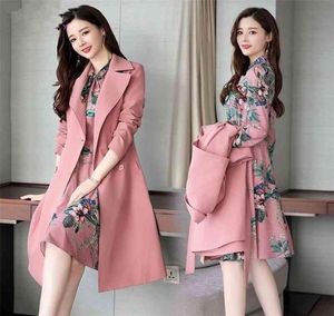 Spring Autumn Trench Coat Slim Ol Ladies Trench Coat Women Dress Women Windbreakers Plus Size Two Pieces Women Set Trench Coats 21001249