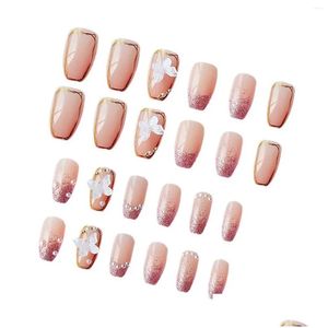 False Nails Pink Butterfly Artificial Durable Reusable Not Easy Deform For Nail Art Girls Makeup Practice Drop Delivery Health Beauty Othqt