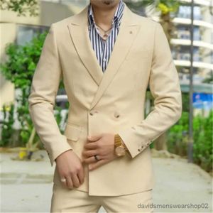 Herrenanzüge Blazer Champagner Herrenanzüge Bräutigam Anzüge Slim Fit Klassischer Stil Kostüm Homme Hochzeit Luxus Herren formelle Kleidung (Blazer + Hosen)