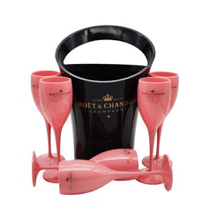 Moet Chandon Black Ice Bucket and Pink Wine Glass Acrylic Gobletsシャンパングラスウェディングバーパーティーボトルクーラー3000ML281K