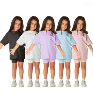 Set di abbigliamento T-shirt estiva a maniche corte per ragazzi e ragazze con leggings Set felpa casual allentata per bambini 2 pezzi